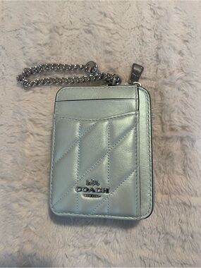 Coach Zip Quilted Wallet with Chain - Metallic Light Blue